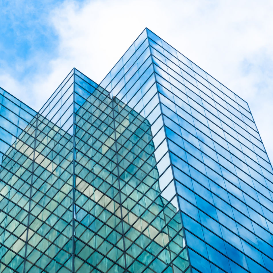 Building, glass reflecting sky, Photo